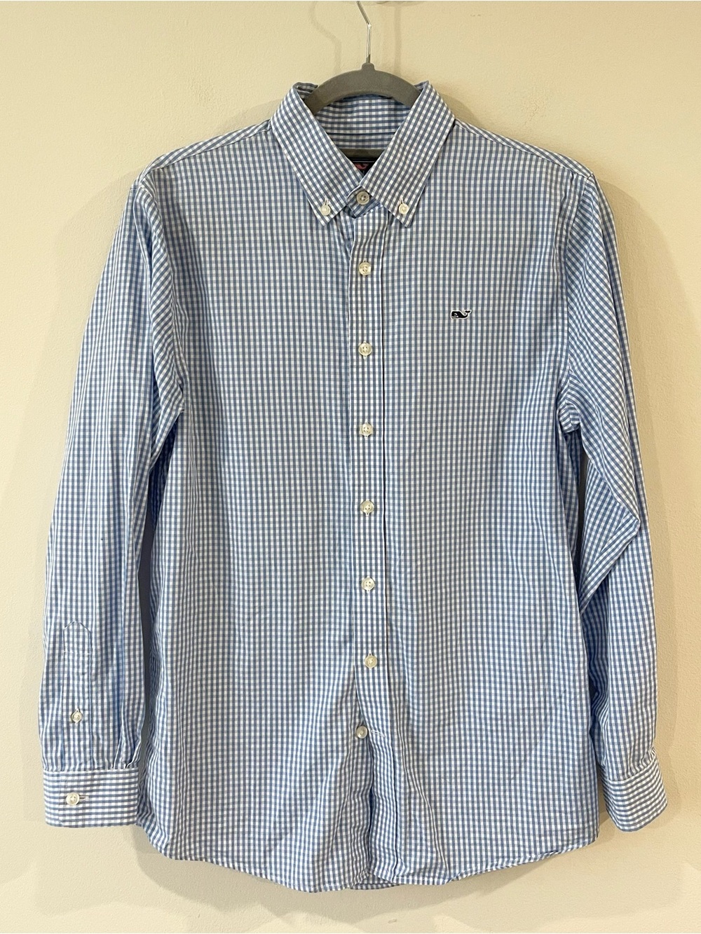Vineyard Vines Boys Whale Shirt Blue Gingham Check Button-Down size L